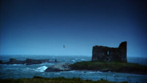 Ballinskelligs Castle on the Ring of Kerry beside the ocean at night